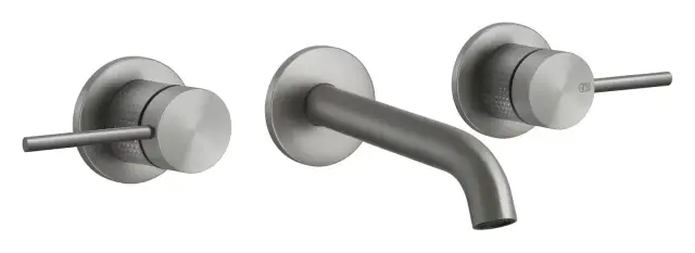 Смеситель для раковины Gessi316, настенный, на 3 отверстия, с длинным изливом, без донного клапана, внешние части, цвет Steel Brushed