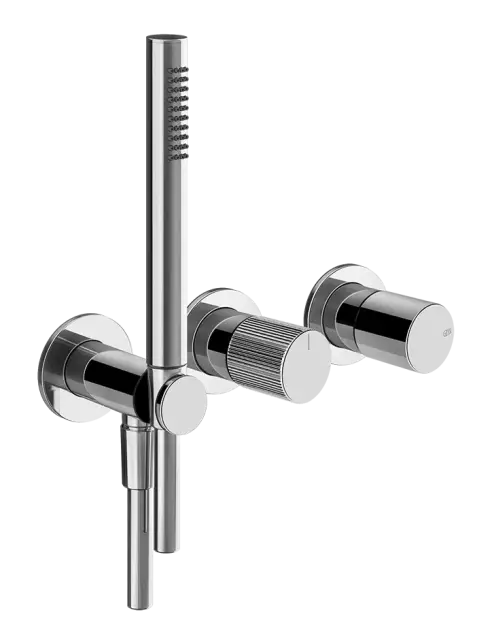 Cмеситель для душа Gessi Habito, встраиваемый, на 2 позиции, с переключателем, лейкой, шлангом, подсоединением с держателем, внешние части, цвет Chrome