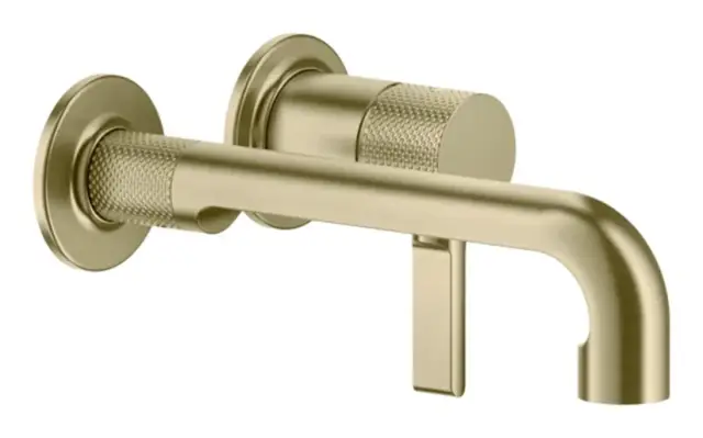 Смеситель для раковины Gessi Inciso, настенный, короткий излив, без донного клапана, встраиваемый, цвет Brushed Brass PVD