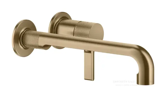 Смеситель для раковины Gessi Inciso, настенный, длинный излив, без донного клапана, встраиваемый, цвет Warm Bronze Brushed PVD
