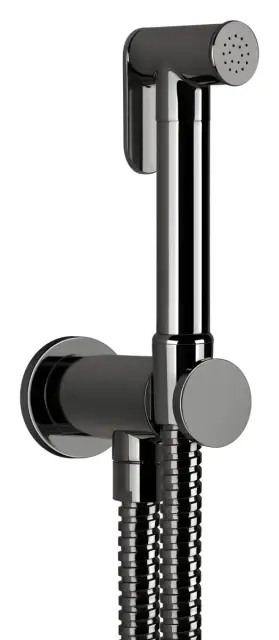 Гигиенический душ Gessi Tondo, шланг 1250 мм, шланговое подсоединение с держателем лейки, цвет Black Metal PVD