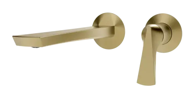 Смеситель для раковины Gessi Ventaglio, настенный, однорычажный, на 2 отверстия, излив 210 мм, встраиваемый, внешняя часть, цвет Brushed Brass PVD