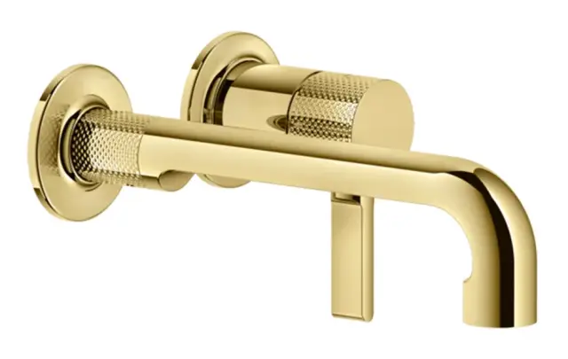 Смеситель для раковины Gessi Inciso, настенный, короткий излив, без донного клапана, встраиваемый, цвет Gold PVD