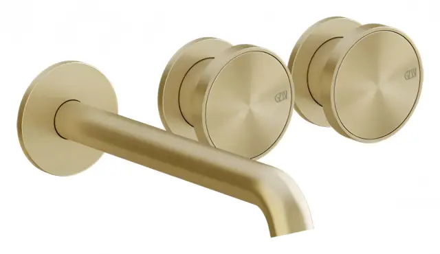 Смеситель для раковины Gessi Origini, настенный, на 3 отверстия, без донного клапана, внешние части, цвет Brushed Brass PVD