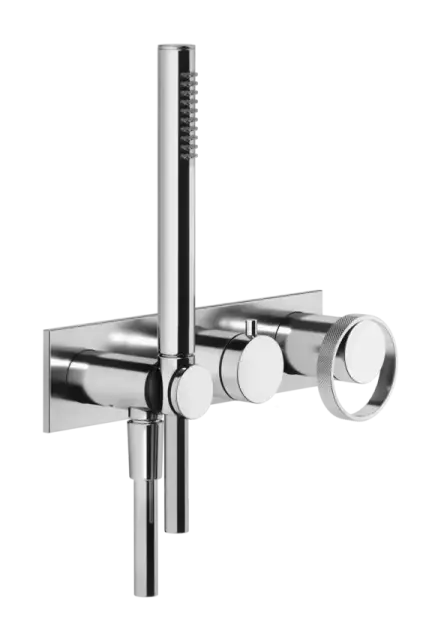 Смеситель для ванны/душа Gessi Anello, настенный, с ручным душем и держателем, встраиваемый, внешняя часть, цвет Chrome
