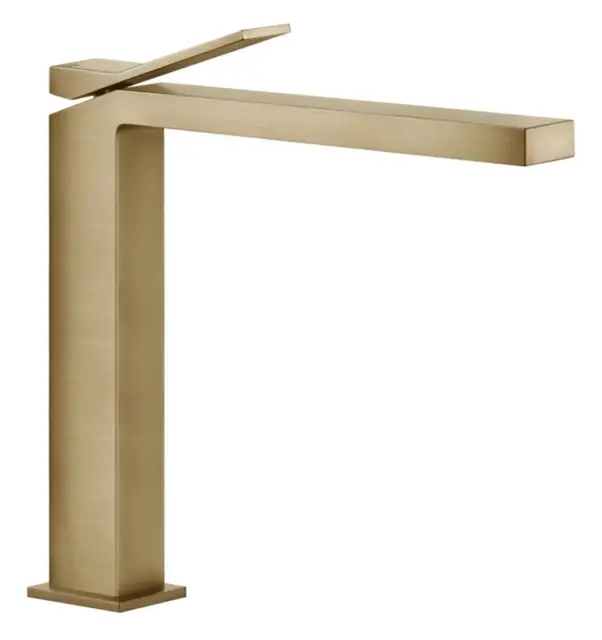 Смеситель для раковины Gessi Rettangolo K, высокий, без донного клапана, цвет Warm Bronze Brushed PVD