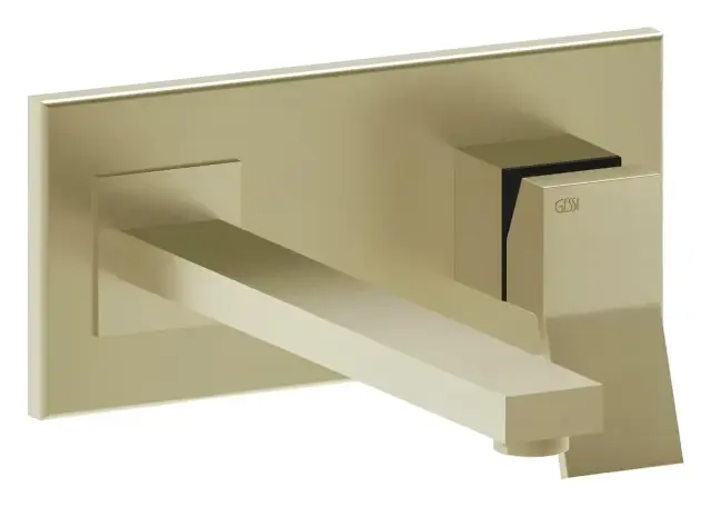 Cмеситель для раковины Gessi Rettangolo K, с изливом, однорычажный, без донного клапана, внешняя часть, цвет Brushed Brass PVD