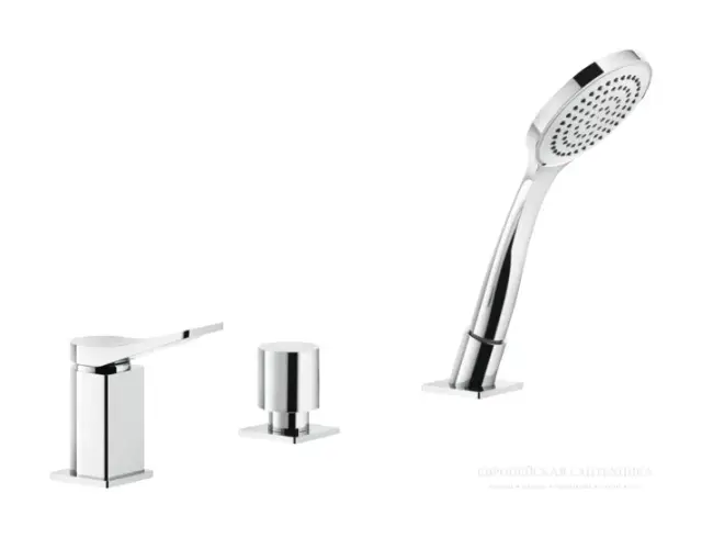 Смеситель для ванны Gessi Rilievo, на 3 отверстия, с ручным душем, налив через слив-перелив с переключателем, цвет Chrome