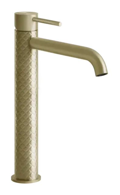 Смеситель для раковины Gessi316, высокий, с длинным изливом, без донного клапана, цвет Brass Brushed PVD