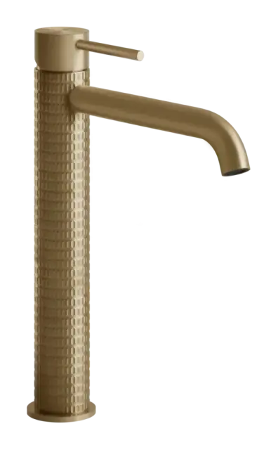 Смеситель для раковины Gessi316, высокий, с длинным изливом, без донного клапана, цвет Warm Bronze Brushed покрытие PVD