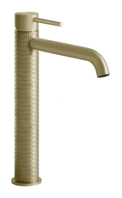 Смеситель для раковины Gessi316, высокий, с длинным изливом, без донного клапана, цвет Brushed Brass PVD