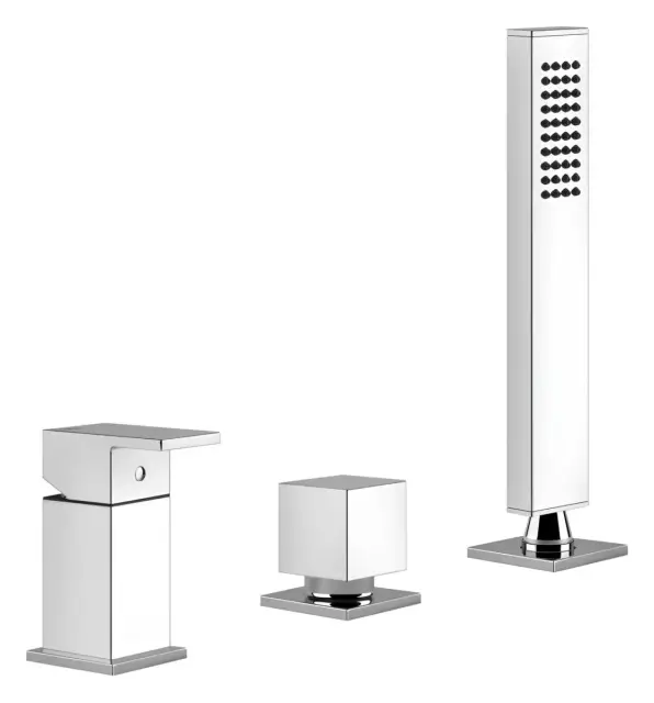Смеситель для ванны Gessi Rettangolo, на 3 отверстия, с отводом и выдвижным ручным душем, цвет Chrome