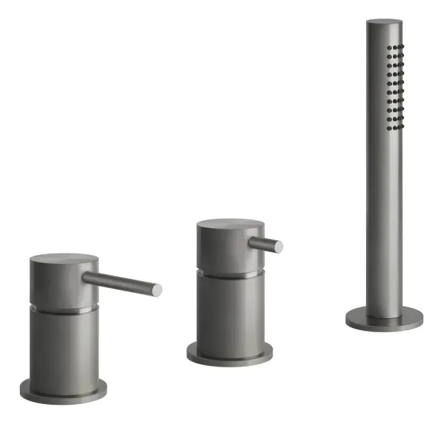 Смеситель для ванны Gessi316, на 3 отверстия, переключатель, налив через перелив, выдвижной ручной душ, шланг, цвет Steel Brushed