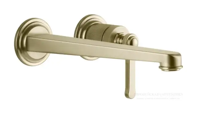Смеситель для раковины Gessi Venti20, настенный, с длинным изливом, без донного клапана, внешние части, цвет Brushed Brass PVD