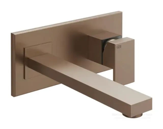 Смеситель Gessi Rettangolo, настенный, с длинным изливом, без донного клапана, внешняя часть, цвет Copper Brushed PVD