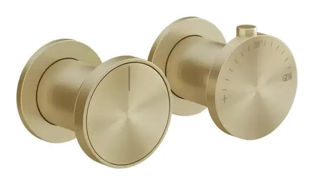 Термостат Gessi Origini, настенный, на 2 выхода, цвет Brushed Brass PVD