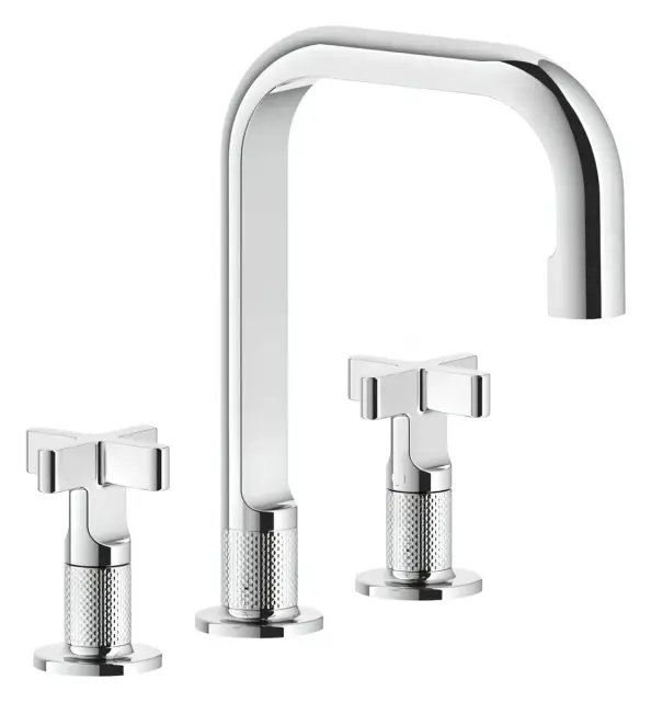 Смеситель для раковины Gessi Inciso, на 3 отверстия, средний, с донным клапаном, соединительными шлангами, цвет Chrome