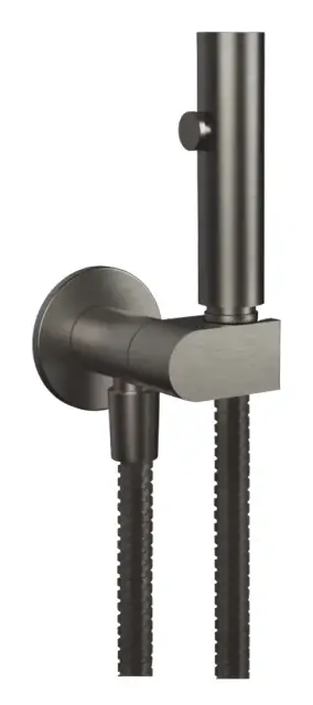 Гигиенический душ Gessi Tondo, с лейкой, шлангом, шланговым подсоединением и держателем лейки, с предохранительным клапаном, ширина 75 мм, цвет Black Metal Brushed PVD