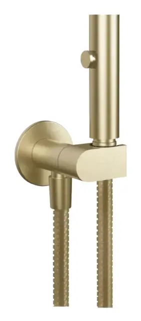 Гигиенический душ Gessi Tondo, с лейкой, шлангом, шланговым подсоединением и держателем лейки, с предохранительным клапаном, ширина 75 мм, цвет Brushed Brass PVD