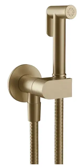 Гигиенический душ Gessi Tondo, с предохранительным клапаном, с лейкой, шлангом, шланговым подсоединением и держателем лейки, ширина 75 мм, цвет Warm Bronze Br. PVD