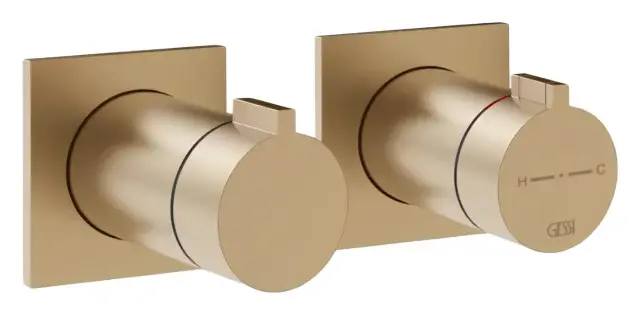 Термостат Gessi Inverso Bath&Shower, внешняя часть, настенный, на 2 позиции, ширина 165 мм, цвет Warm Bronze Brushed PVD