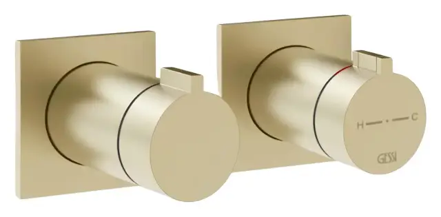 Термостат Gessi Inverso Bath&Shower, внешняя часть, настенный, на 2 позиции, ширина 165 мм, цвет Brushed Brass PVD