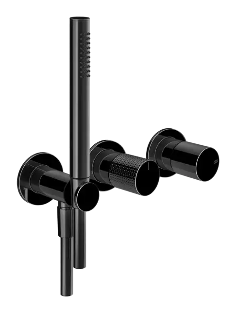 Cмеситель для душа Gessi Habito, встраиваемый, на 2 выхода, c переключателем, лейкой, шлангом, шланговым подсоединением со встроенным держателем лейки, внешние части, цвет Black Metal PVD