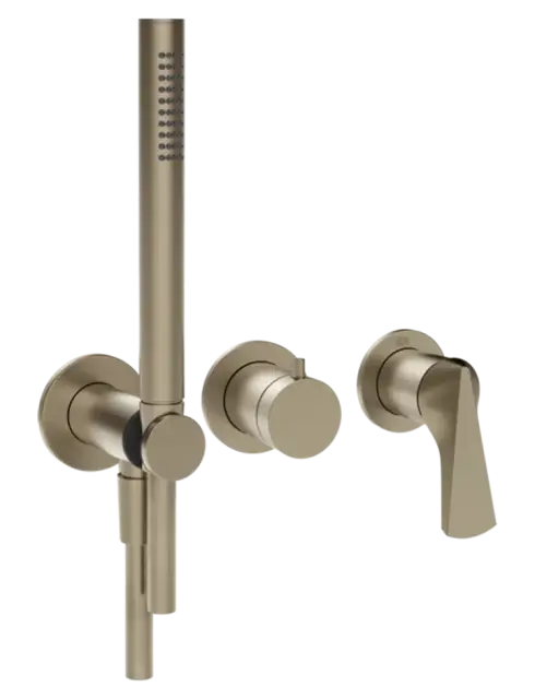 Смеситель для душа Gessi Ventaglio, встраиваемый, настенный, на 2 выхода, с ручным душем и переключателем, внешние части, цвет Finox Brushed Nickel