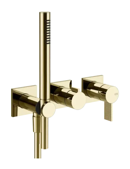 Cмеситель для душа Gessi Inverso, настенный, c ручным душем, на 2 выхода, внешние части, цвет Brass PVD