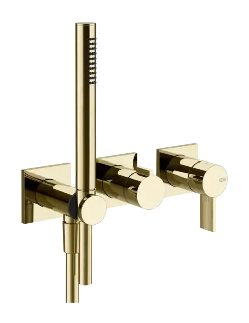 Cмеситель для душа Gessi Inverso, встраиваемый, настенный, на 2 выхода, с переключателем и ручным душем, внешняя часть, цвет Brass PVD