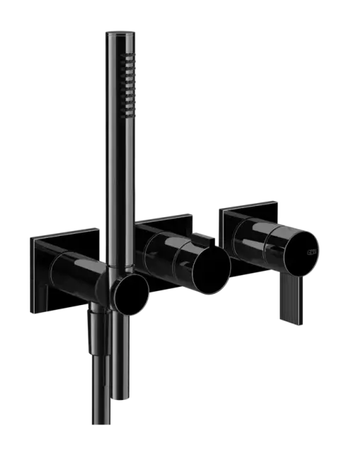 Cмеситель для душа Gessi Inverso, встраиваемый, настенный, на 2 выхода, с переключателем и ручным душем, внешняя часть, цвет Black Metal PVD