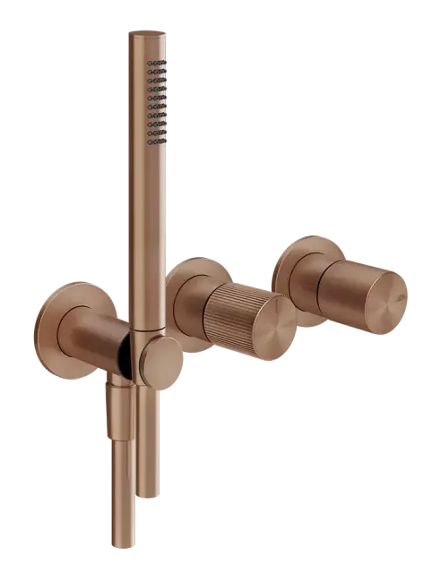 Cмеситель для душа Gessi Habito, встраиваемый, на 2 позиции, с переключателем, лейкой, шлангом, подсоединением с держателем, внешние части, цвет Copper Brushed PVD