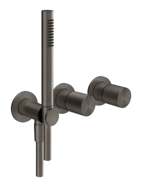 Cмеситель для душа Gessi Habito, встраиваемый, на 2 выхода, c переключателем, лейкой, шлангом, шланговым подсоединением со встроенным держателем лейки, внешние части, цвет Black Metal Brushed PVD