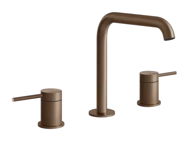 Cмеситель для раковины Gessi316, на 3 отверстия, средний, без донного клапана, цвет Copper Brushed PVD