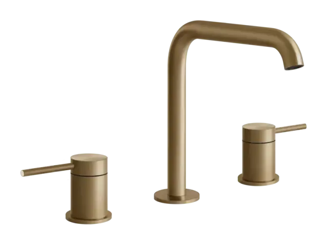 Смеситель для раковины Gessi316, на 3 отверстия, средний, без донного клапана, цвет Warm Bronze Brushed PVD