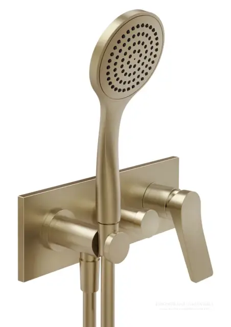 Смеситель для душа Gessi Rilievo, на 2 выхода с переключателем, подводом воды, держателем лейки, лейкой и шлангом, внешние части, цвет Warm Bronze Brushed PVD