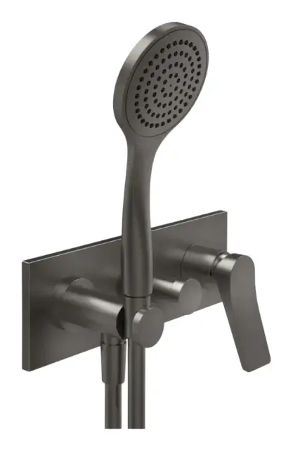 Смеситель для душа Gessi Rilievo, однорычажный, с 2 выходами верхний/ручной душ, держателем лейки, лейкой и шлангом, внешняя часть, Н-308 мм, цвет Black Metal Brushed PVD