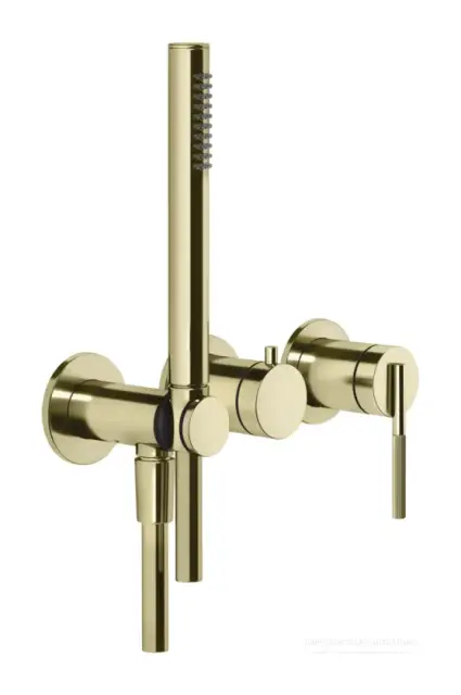 Смеситель для ванны Gessi Ingranaggio, настенный, на 2 потребителя, с ручным душем, встраиваемый, цвет Brass PVD