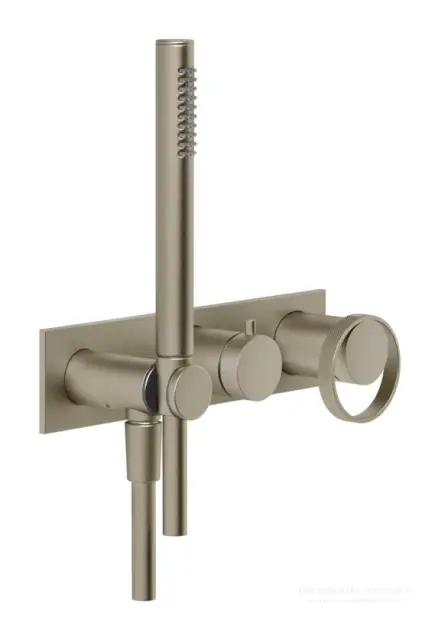 Смеситель для ванны/душа Gessi Anello, настенный, с ручным душем и держателем, встраиваемый, цвет Finox Brushed Nickel