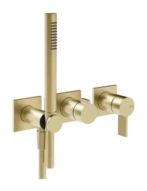 Cмеситель для душа Gessi Inverso, встраиваемый, настенный, на 2 выхода, с переключателем и ручным душем, внешняя часть, цвет Brushed Brass PVD