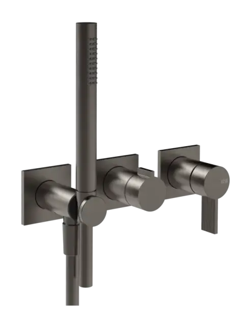 Cмеситель для душа Gessi Inverso, встраиваемый, настенный, на 2 выхода, с переключателем и ручным душем, внешняя часть, цвет Black Metal Brushed PVD