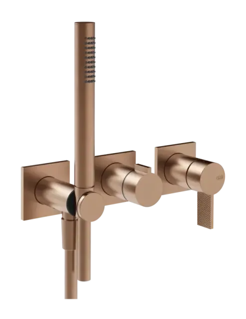 Cмеситель для душа Gessi Inverso, настенный, c ручным душем, на 2 выхода, внешние части, цвет Copper Brushed PVD