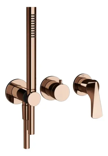 Смеситель для душа Gessi Ventaglio, встраиваемый, настенный, на 2 выхода, с ручным душем и переключателем, внешние части, цвет Copper PVD