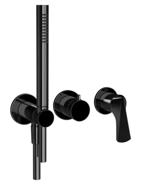 Смеситель для душа Gessi Ventaglio, встраиваемый, настенный, на 2 выхода, с ручным душем и переключателем, внешние части, цвет Black Metal PVD