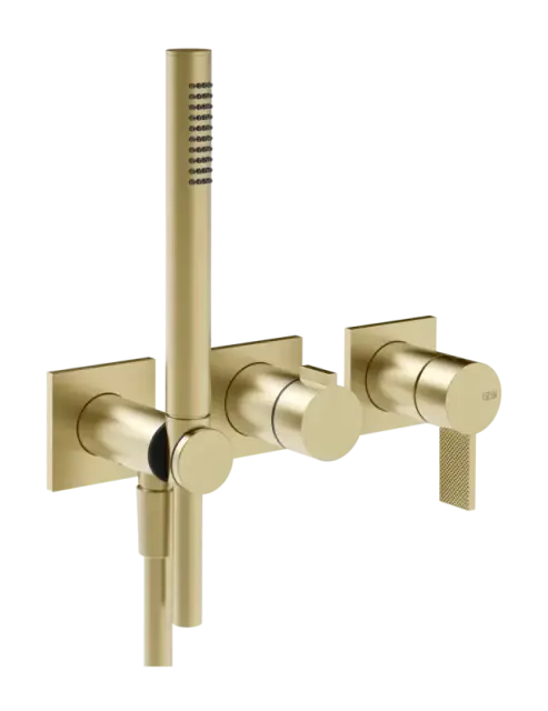 Cмеситель для душа Gessi Inverso, настенный, c ручным душем, на 2 выхода, внешние части, цвет Brushed Brass PVD