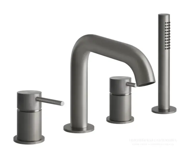 Смеситель для ванны Gessi 316, на борт ванны, с выдвижным ручным душем, на 4 отверстия, цвет Steel Brushed