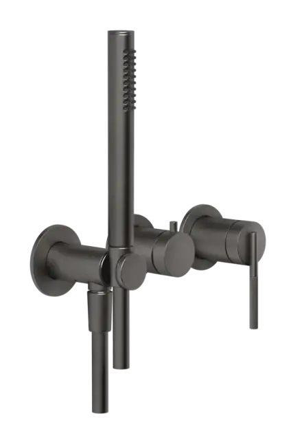 Смеситель для ванны Gessi Ingranaggio, настенный, на 2 потребителя, с ручным душем, встраиваемый, цвет Black Metal Brushed PVD