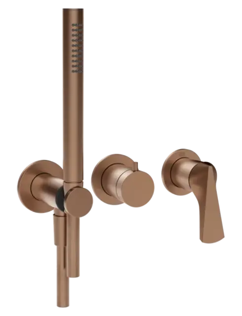 Смеситель для душа Gessi Ventaglio, встраиваемый, настенный, на 2 выхода, с ручным душем и переключателем, внешние части, цвет Copper Brushed PVD