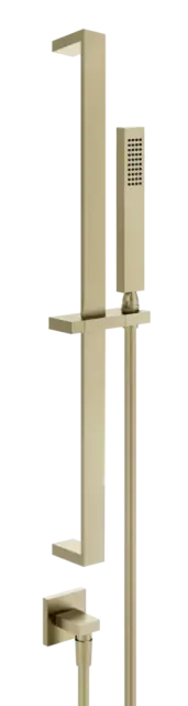 Душевой гарнитур Gessi Rettangolo K, штанга, лейка, шланг, вывод воды, цвет Brushed Brass PVD
