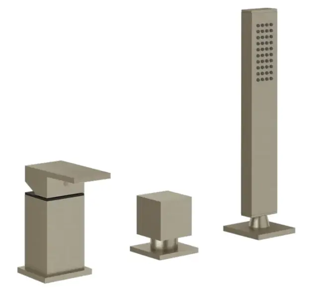 Смеситель для ванны Gessi Rettangolo, на 3 отверстия, с отводом и выдвижным ручным душем, цвет Finox Brushe